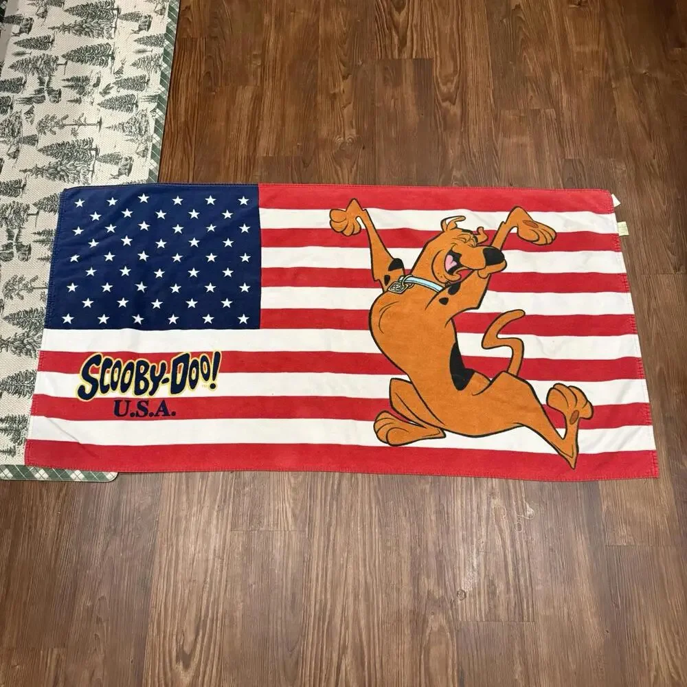 Vintage 2002 RARE Scooby‎ Doo USA American Flag Beach Towel Size Unisex 54x28